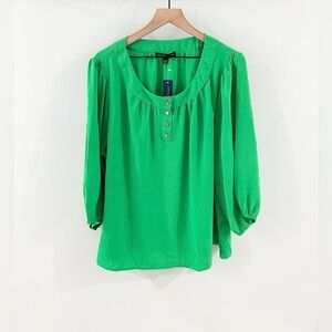 NWT Adrienne Vittadini Ballon Sleeve Blouse Green Size 2X